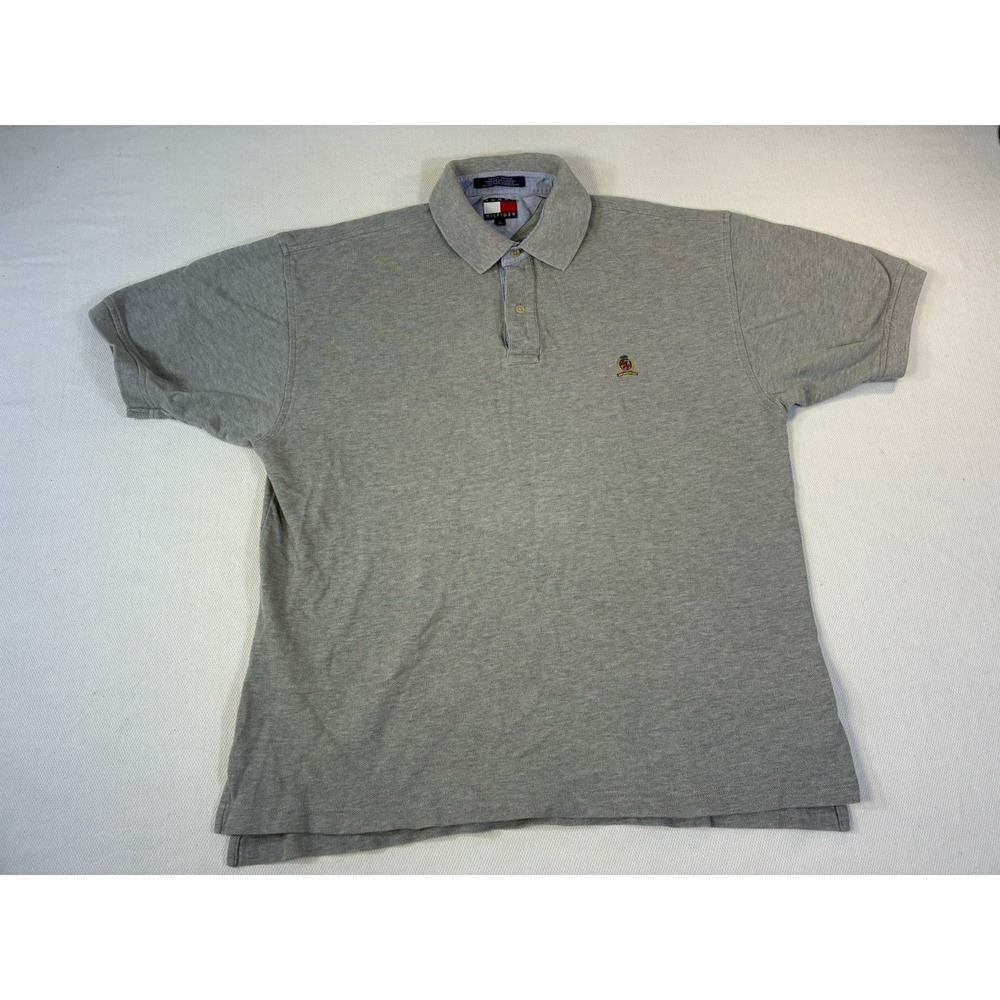 Tommy Hilfiger Crest Polo Shirt Gray‎ Mens Size L Short Sleeve Embroidered